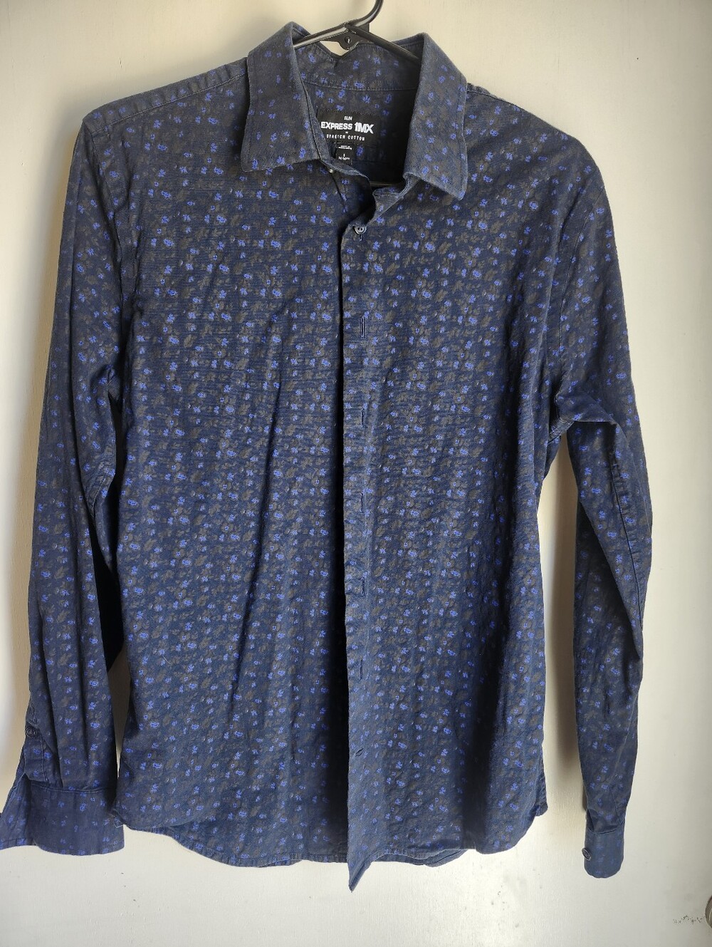 Express Men’s Navy Button-Down Shirt with Blue Floral Print